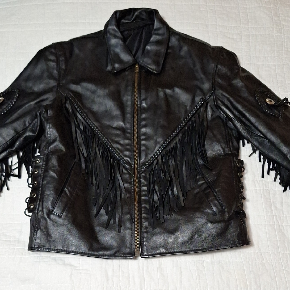 Black Leather Fringe Jacket Medium